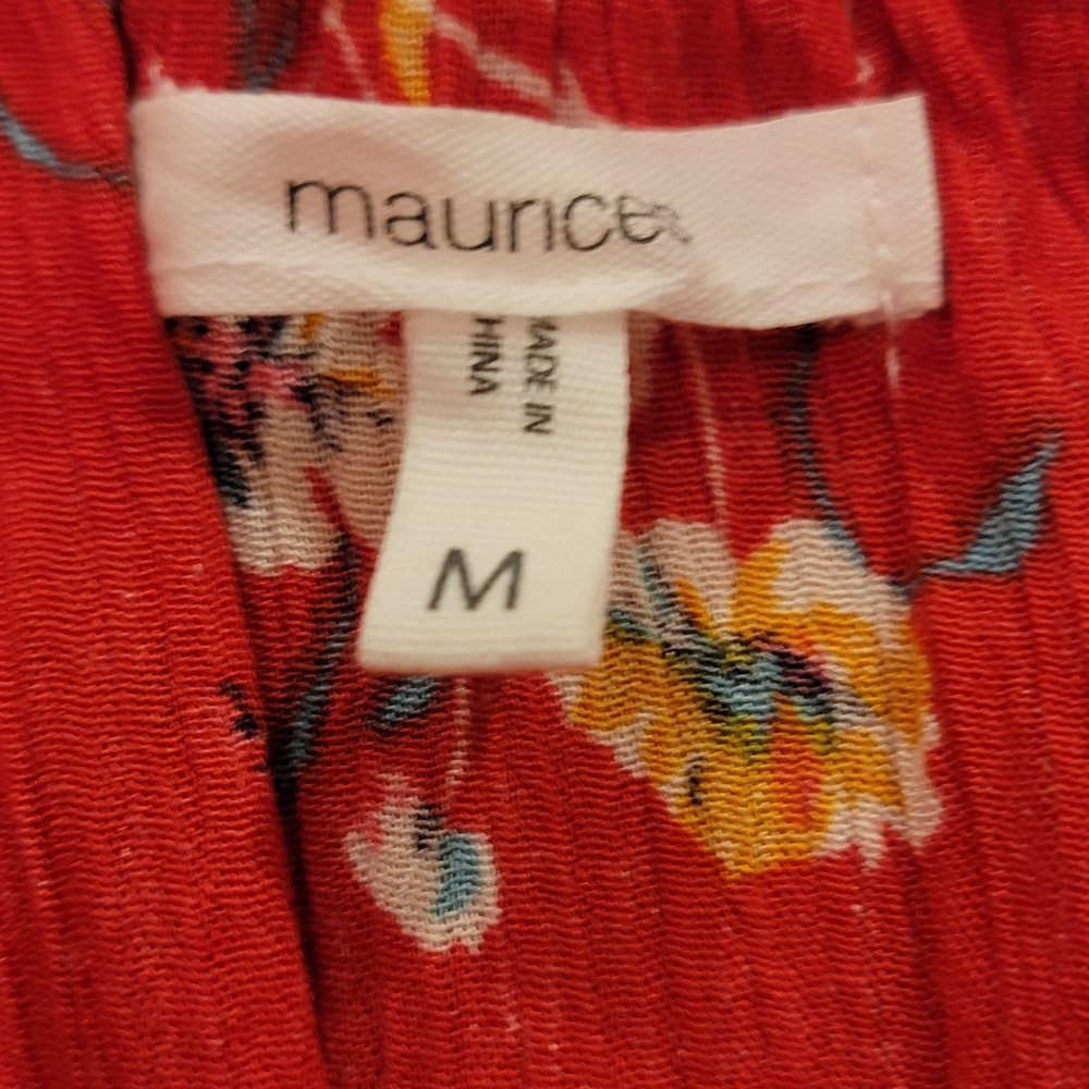 Maurices Red Floral Cold-Shoulder Ruffle Blouse Size Medium. Great Condition - Picture 14 of 16